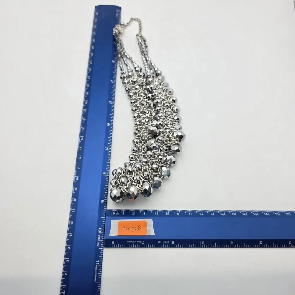 Vintage CHARMING CHARLIE Bib Collar Necklace Facet Glass Beads Gunmetal Gray 18
